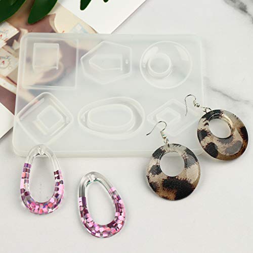 LET'S RESIN 3 Pairs Earring Resin Molds with 2pcs Stud Earring Jewelry Epoxy Resin Silicone Molds Including Earring Hooks, Jump Rings, Head/Eye Pins for Resin Jewelry, Pendant, Resin Crafts DIY