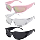 2 Pairs Y2K Wrap Around Sunglasses - Futuristic Oval Sport Shades For Women & Men, UV400 Protection - View #2
