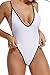 CROSS1946 Womens Deep V One Piece Backless Cheeky Swimwear Semi Thong Bikini S White