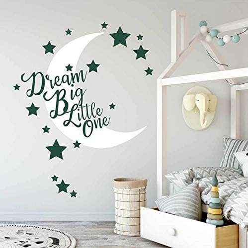 Moon and Stars Nursery Decor Removable Vinyl Baby Room Wall Stickers Lettering Dream Big Little One Bedroom Home Decor 57X57Cm