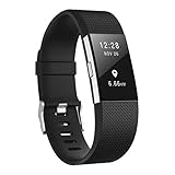 Smasy Replacement Bands Compatible with Fitbit Charge 2, Soft Silicone Adjustable Sport Wristbands Small Large (Black, Large(6.7