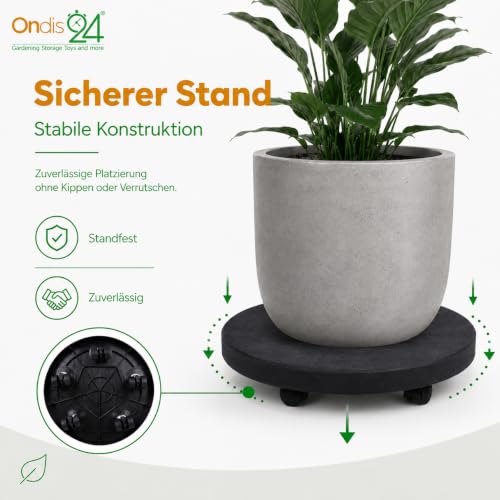 Ondis24 Pierre Plant Roller up to 150 kg, Flower Roller with Invisible Wheels, Furniture Roller, Pot Roller (Diameter 30 cm, Anthracite)