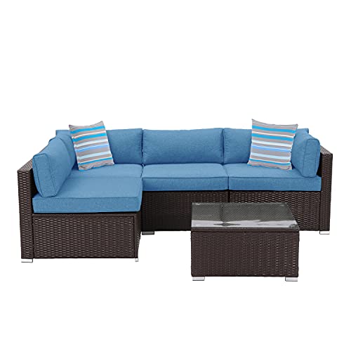 SUNBURY 5Piece Outdoor Sectional Brown Wicker Sofa, PE Rattan Patio