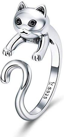Bijoux Blu Silver Cat Genuine 925 Sterling Silver Long Tail Naughty Cat Finger Rings for Women Adjustable Size Sterling Silver Jewellery