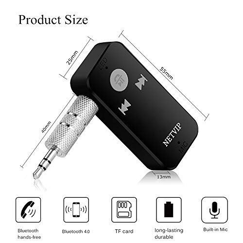 Bluetooth Receiver, Portable Wireless Adapter Car Kit 3.5mm Aux Stereo Output for Home Audio Music Streaming Sound System, Hands-Free Calling Voice Assistant, Support TF/SD Card, Built-in Mic