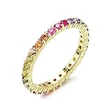 NYC Sterling Women's Gold Plated 2MM Sterling Silver Rainbow Round Cubic Zirconia Eternity Ring