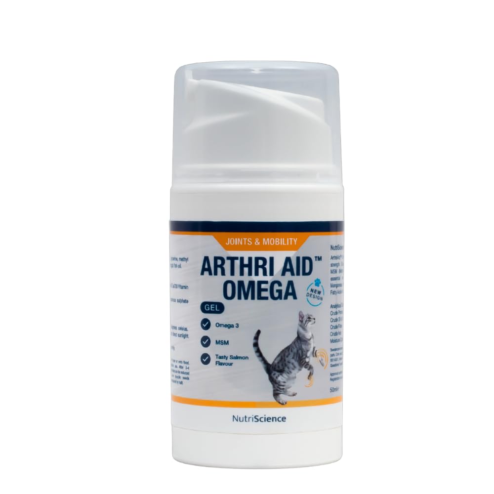 NutriScience Arthriaid Omega Cat Joint Supplement – Glucosamine, Chondroitin, MSM & Omega 3 – Supports Mobility, Relieves Stiffness & Promotes Cartilage Repair – 50ml