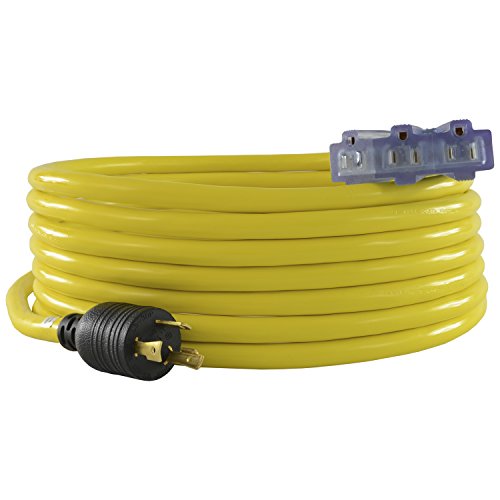 Conntek 20311-025 25-Feet 10/3 30-Amp 125-volt L5-30P Locking Plug to Tri-outlets with Light Indicator