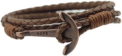 UNIONTOP Handcraft Brown PU Leather Hope Bracelets For Mens and Womens Knitting