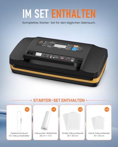 AbleMark Vakuumiergerät für Lebensmittel, 95 kPa Profi Vakuumierer 18-in-1, doppelte Schweißnaht, Folienschweißgerät & Einschweißgerät mit Cutter, Rollenfach, Trocken-/Feucht-Modus für Sous Vide