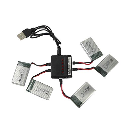 Coolplay 5 PCS 3.7V 500mAh Li-Polymer Battery & 5 in 1 Battery Charger Case Spare Parts for Syma X11 X11C (5pcs Batteries+Charger)