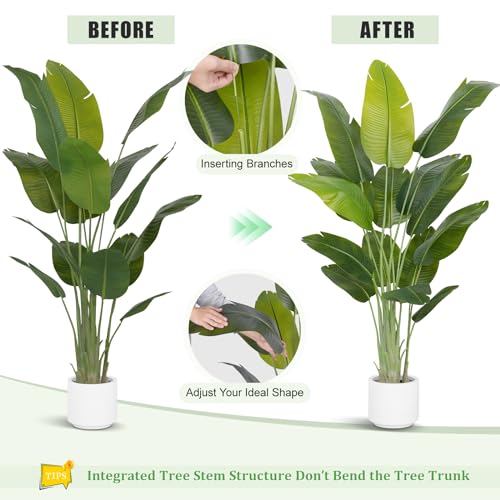 ZEEOZE Artificial Plant Bird of Paradise 200 cm High Fake Tropical Palm Tree for Indoor Outdoor with 15 Leaves Banana Tree Indoor Fake Tree with White Asus for Bed Garden Office Decoration
