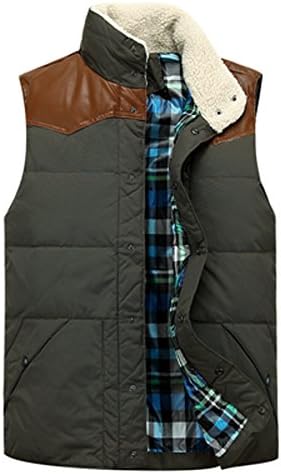 Amazon Spinas スピナス メンズ ダウンベスト スタンドカラー アメカジ 肩レザー 切り替え 中綿 ベスト おしゃれな チェック柄 裏地 全3色 ブラック ダークグリーン ブラウン ベスト 通販
