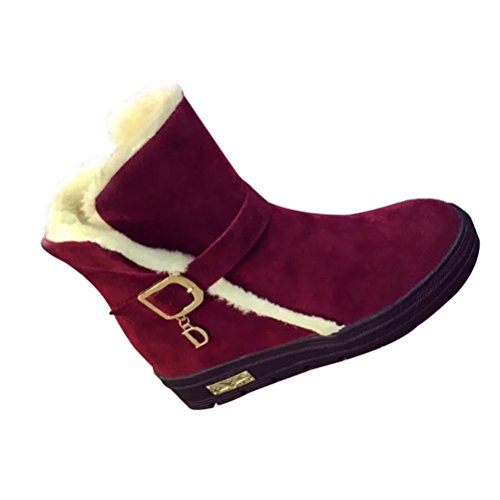 T&Grade Women Lovely Buckle Platform Skidproof Velvet Rubber Soles Ankle Winter Boot Fur Thick Stylish Snow Boots Warm Shoes(7 B(M) US, Red)