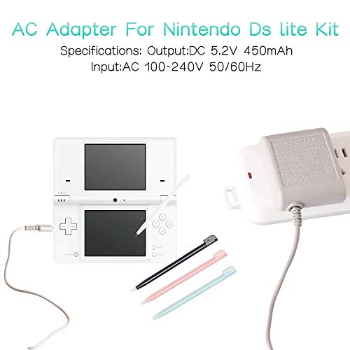 DS Lite Charger Kit, AC Power Adapter and Stylus Pen for Nintendo DS Lite, Wall Travel Charger Power Cord Charging Cable 5.2V 450mA for NDSL
