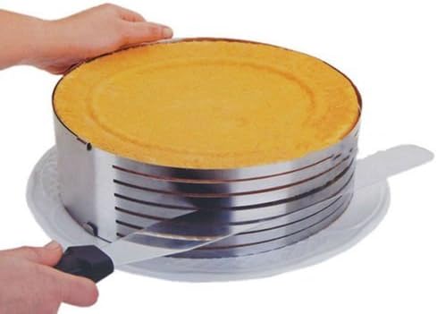 Novelty Cake Pans Round Stainless Steel Layer Cake Slicer Kit Mousse Slicing Cake Setting Ring Mould Bakeware Tool Cutter, Convenient Adjustable Cake Slicer Decorating Supplies 1Pcs