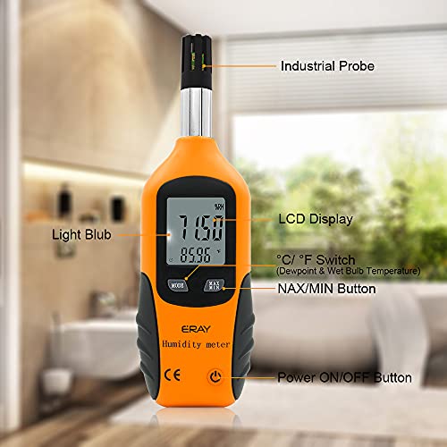 Digital Psychrometer Thermometer Hygrometer with Backlight, ERAY