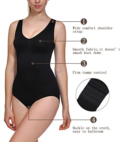 LastFor1 Women's Tank Brifes Seamless Slimming Shapewear Tummy Control Bodysuit(S, Black 001) - Thumbnail 3