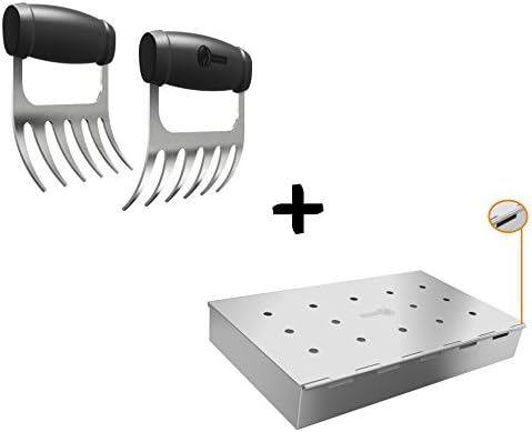 Meat Claws - STAINLESS STEEL PULLED PORK SHREDDERS + Smoker Box Maximum Wood Chip Capacity - Charcoal &amp; Gas Grill BBQ Smoking Hinged Lid - Best Grilling Accessories &amp; Barbecue Utensils
