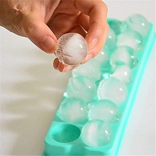 14 cavities Silicone Ice Cube Tray Sphere DIY Ice Ball Maker with Lid & Large Square Molds, Reusable and BPA Free (2 pack random color)