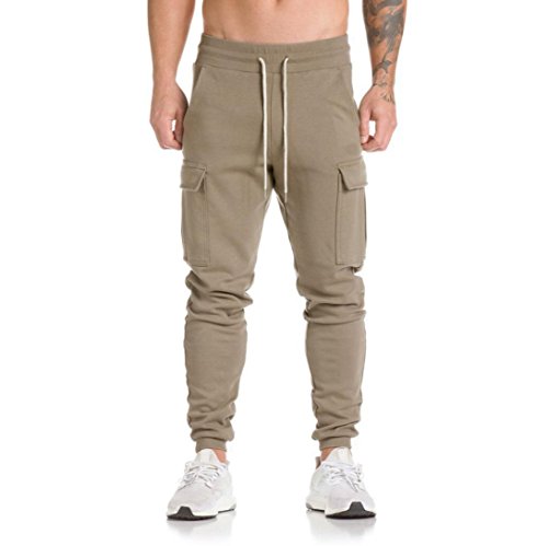 Leedford Men's Casual Pants, Men's Harem Casual Baggy Hiphop Dance Jogger Sweatpants Trousers Plus Size (2XL, Khaki)