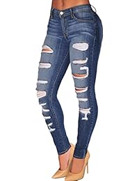 Women Casual Destroyed Ripped Distressed Skinny Denim Jeans