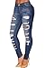 Sidefeel Women Denim Destroyed Whisker Wash Skinny Jeans Large Blue