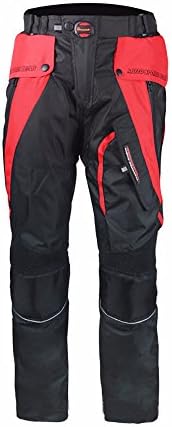 LKN Unisex Armoured Motorbike Motorcycle Protective Trouser Pant Waterproof Warm Removable Lining All Weather Red