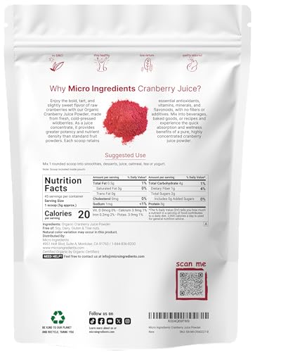 Sustainably US Grown, Organic Cranberry Juice Powder (Wild Cranberry Supplements Cold Pressed), 8 Ounce | Supports Urinary Tract Cleanse & Prostate Health* | Filler Free, Water Soluble, Pet Friendly