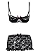 COSWE Women's Lace Open Cup Bra and Garter Skirt Set(Black,M)
