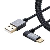 USB C to A Cable, CableCreation Coiled Left Angle Type C 3A Fast Charge Cable, Compatible with Galaxy S9/S9+, Pixel XL 2, Android Devices, Stretched 0.6-4 Feet Black with Aluminum Shell