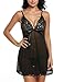 wearella Women Lingerie Lace Babydoll Mesh Chemise V Neck Teddy Strap Nightwear