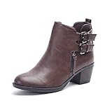 Alexis Leroy Winter Fashion Womens' Fashion Double Buckle Classic Solid Heeled Jodhpur Short Boots