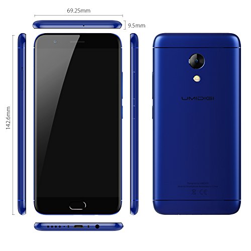 Smartphone Libre,UMIDIGI C2 telefonos moviles libres-5 Pulgadas con Pantalla HD-Procesador Octa-Core 1.5GHz MTK6750T-Dual Cámara 5MP+13MP--4GB RAM + 64GB ROM-Dual SIM 4G-4000mAh-Full Metal Design-UMI OS (Azul)