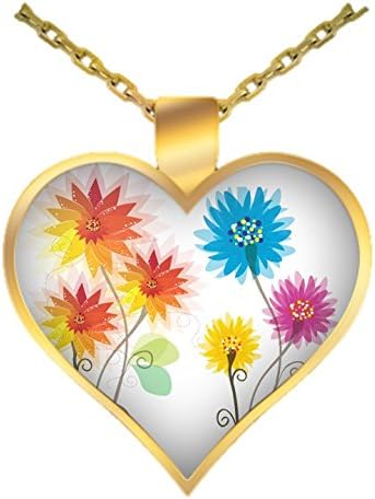 Flower Girl Heart Necklace Gold Plated Necklace Pendant Floral Heart Necklace For Women, Men, Or Youth