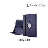 Uvital PU Leather 360 Degree Rotating Multi-angle Stand Folio mart Wake Up Sleep Case for iPad Mini 1/2/3 - Navy Blue