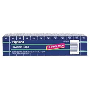 Highland Transparent Tape 12-Pack - 3/4 Inch X 1000 Inches Clear Office Tape