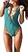 Women Monikini Swimsuit One Piece Sexy Cute Bathing Suits Lace-up U Back (L, Dark Green)
