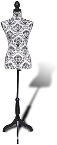 Black White Fabric Women Body Woman Form Clothing Torso Shoulder Ornament Tripod Base Thistle Top Pole Wood Ladies Bust Fashion Students Designers Tailors Clothing Shops Female Mannequin Display Stand