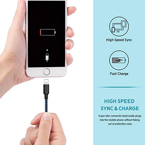 Vanzon Phone Cable 5Pack (2x3FT 2x6FT 10FT) to USB Syncing Data and Nylon Braided Cord Charger Charging Cable Compatible Phone XS MAX, XR, X, 8, 7, 7 Plus, 6, 6s, 6 Plus, 5, 5c, 5s, SE-Blue - Thumbnail 2