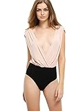 Verdusa Women's Deep V Neck Color Block Wrap Bodysuit
