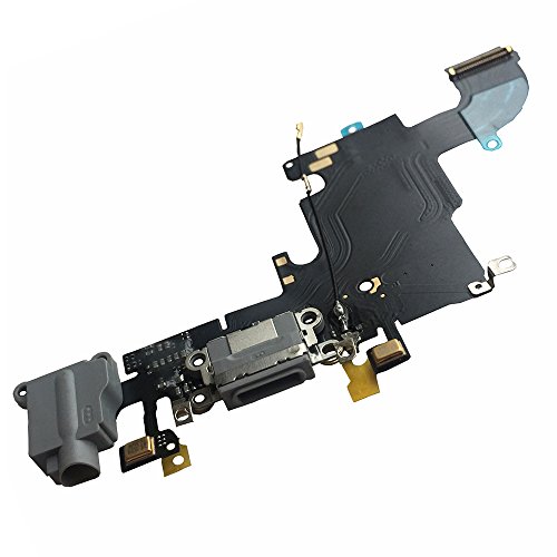 Johncase New OEM Original USB Charging Port Dock Connector Flex Cable + Microphone + Headphone Audio Jack Replacement Part for iPhone 6s 4.7 Black
