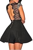Zeagoo Women's V Neck Lace Floral Open Back Skater Pleated Cocktail Party Dress