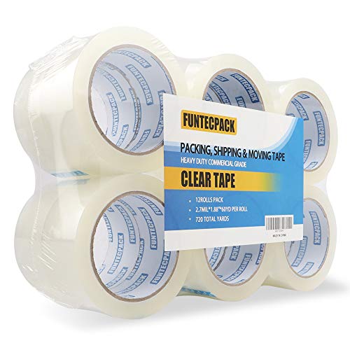 Funtecpack Heavy Duty Clear Packing Tape with 60 Yards x 1.88 Inches Commercial Grade 2.7 Mil Thick for Moving Packaging Shipping Office and Storage (Pack of 12)