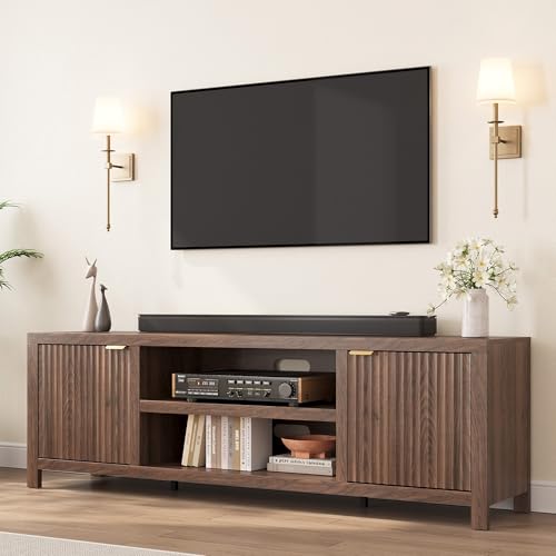Garvee Fluted TV Stand for 80 in, Modern Entertainment Center with Storage, Woo…