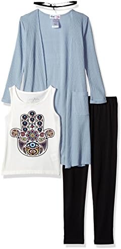 Freestyle Revolution Big Girls' 4pc Duster/Top/Legging/Choker Set, Light Heather Denim, 7
