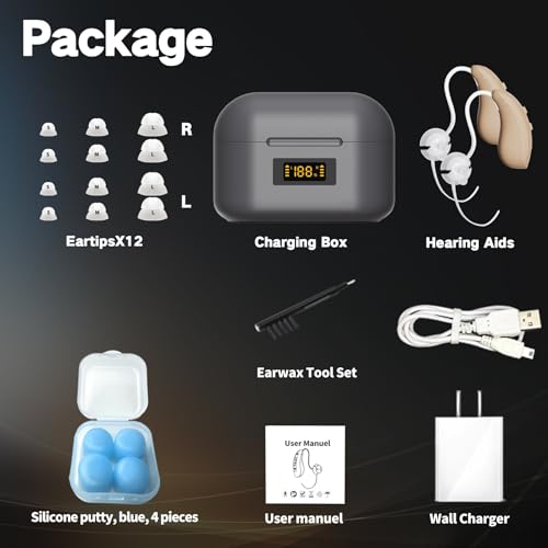 Auyeesnc BTE Hearing Aids,Rechargeable Hearing Amplifier with Noise Cancelling Adjustable Volume & 2 Modes