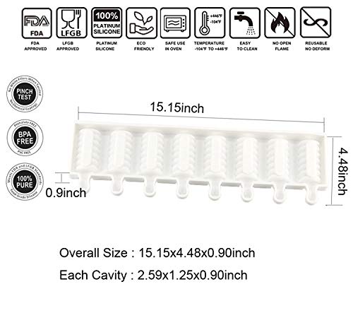 Joho Ice Cream Bar Molds Silicone, Reusable Popsicle Molds Ice Pop Molds Maker with Wooden Sticks,Tango,8 cavity