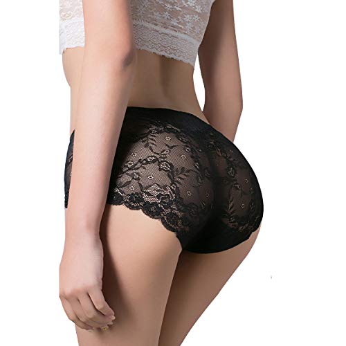 Womens Lace Underwear,Soft Seamless Sexy Lace Underwear Briefs Underpants Panties for Women (Black+Blue, X-Large)