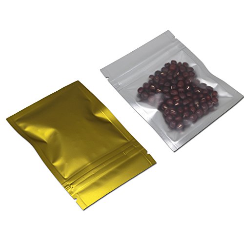 100 Pack - Multi Colors Clear Front 3.9mil Mylar Ziplock Heat Seal Bag Aluminum Foil Smell Proof Pouch Long Term Food Storage Bag Resealable Zipper Soap Cosmetic Sample 2.9"x3.9" (Gold) - Thumbnail 5